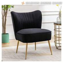 WAHSON OFFICE CHAIRS 1PC Wahson Velvet Armchair Living Room Modern Lounge Chair Plostered Wing Chair With Gold Metal Legs For Living Room / Bedroom - màu đen - Xem 2
