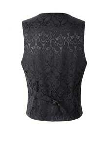 Men's Gothic Vests Vintage Medieval Jacquard Casual Tuxedo Waistcoat Formal Dress Suit Vest For Office Workwear - màu đen - Xem 2