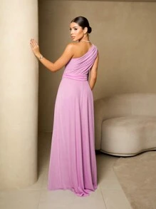 Izabel Tulle Dress Without Shine - Long Bridesmaid Party Dress - Màu Hồng baby - Xem 7