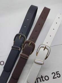 3 Pieces Leather Belt With Buckle 2.3CM - 黑+白+棕 - 查看 5
