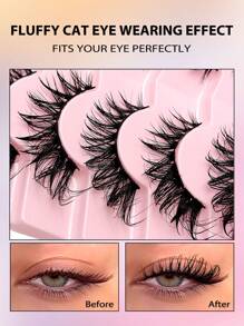 Asiteo 7 Pairs Cat Eye Wet Effect False Eyelashes, Cartoon Mink-Like False Eyelashes, Elongated Eyelash Tips, Y2K Style 3D Fluffy Natural Thick Eyelash Extensions Makeup Tools - 眼尾拉長款 - 查看 6