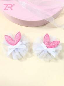 2 件装网状发夹，适合女孩青少年可爱闪光兔耳朵装饰发夹鳄鱼夹精致发饰 - 彩色 - 查看 12