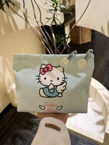 Sanrio Sanrio New Cute Cartoon Blue Striped KT Cat Hand-Held Cosmetic Bag Large Capacity Commuter Bag Female Student Pencil Case Without Hair Clip