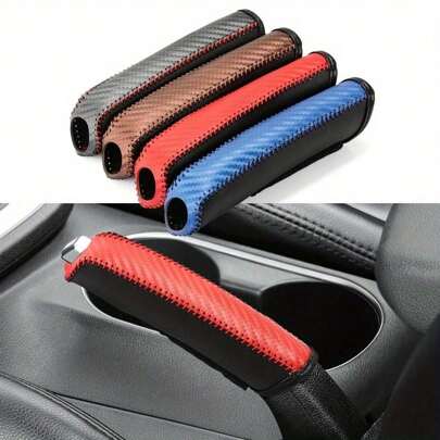 Carbon Fiber Car PU Leather Handbrake Cover Protective Sleeve Hand Brake Protection Car Interior Accessories
