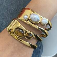 S SHOPBOHO 1 món quà xa xỉ cho cô ấy Trang sức lấy cảm hứng từ phong cách cổ điển Vòng tay mở siêu rộng Vòng tay đá quý cổ điển - vòng tay mở - Xem 7
