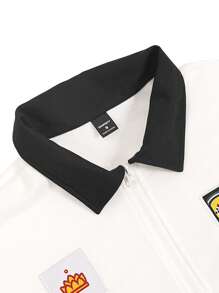 Men's Letter Embroidery Long Sleeve Casual POLO Shirt