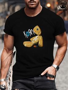 Happy Valentine'S Day Men's American Nu Metal Rock Band Round Neck Casual T-Shirt, 220gsm Heavy Pure Cotton T-Shirt(1PC) - Black - View 1