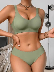 1 Set Sujetador push up sin costuras con aros anticalda para mujer