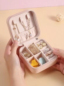 1pc Pink Jewelry Box, Fashion Travel Jewelry Box With Floral Letters, Personalized Gift Travel Jewelry Box Birthday Gift For Women Christmas Gift For Teen Girls Initials Travel Jewelry Box A-Z