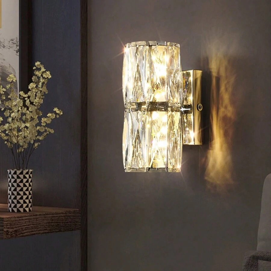 1 件金色/银色水晶壁灯，G4 光源，适用于客厅、卧室、厨房、走廊家居装饰，不锈钢电镀灯体