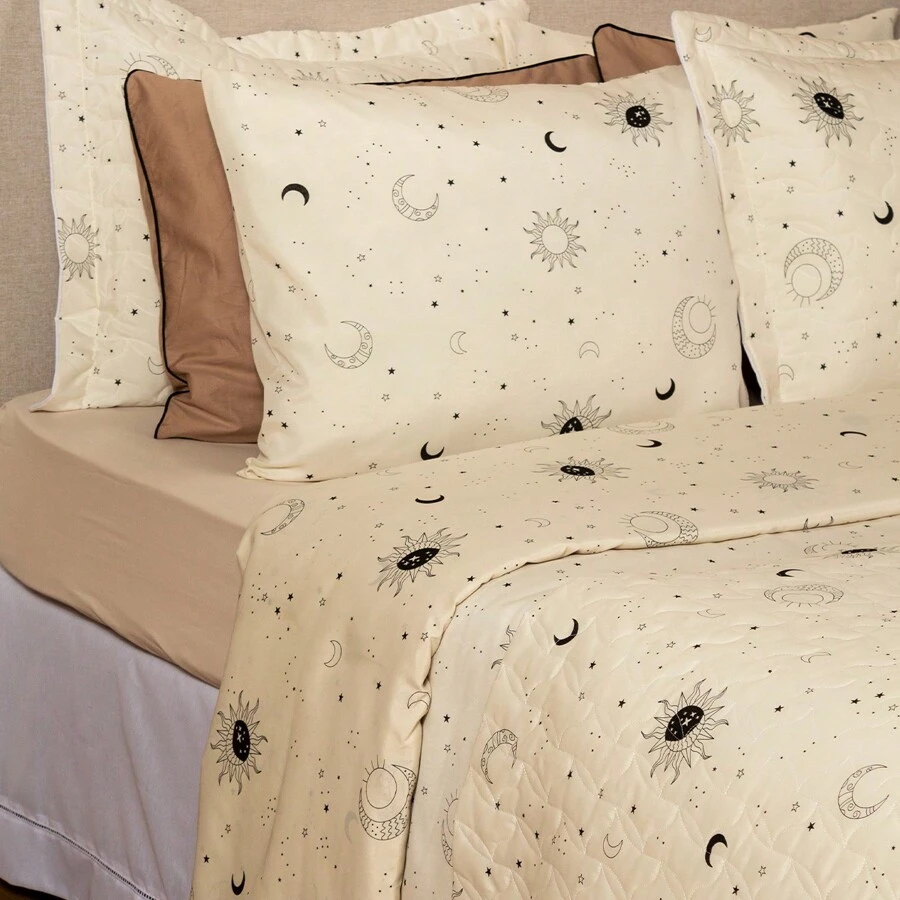 Essencialle 2-Piece Single Sheet Set Cotton 160 Thread Count With Elastic - 太陽和月亮 - 查看 1