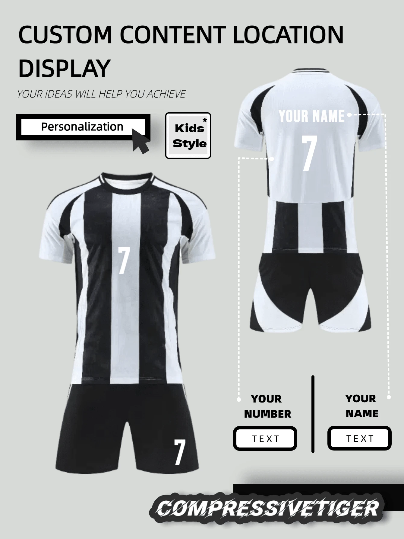 2 Stück Personalisiertes Fußball-Trikot für Jungen - Bedruckbar mit individuellem Namen und Nummer, Ringel-Dekor, Kurzarm T-Shirt + kurze Hose Sportset, schnelltrocknend und feuchtigkeitsabsorbierend, als Geschenk