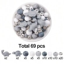 69pcs Silicone Dinosaur Beads Set, 12/15mm Round Silicone Beads With Rhinestones, Assorted Colors, For Jewelry Making DIY, Keychain, Necklace, Bead Pens, Bracelet Decorations And Handmade Accessories - Silicone Dinosaur Beads Mixed - View 7