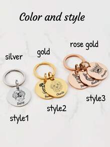 LICVIC 1pc Custom Engraving 1-3 Photos Names Keychain, Customized Engraved Round Keychains, Personalized Small Keychain, Round Size:4x2cm, 3 Styles. - Multicolor - View 4