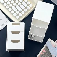 1 pieza Caja de almacenamiento de 3 capas para baño y tocador, caja de almacenamiento compacta para maquillaje y artículos esenciales, caja de papelería para escritorio, diseño sin perforación, apta para uso doméstico u oficina