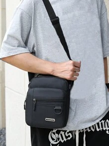 男士包休闲帆布包牛津布单肩包男士斜挎包男士包背包小包商务公文包男士单肩包 - 黑色 - 查看 6