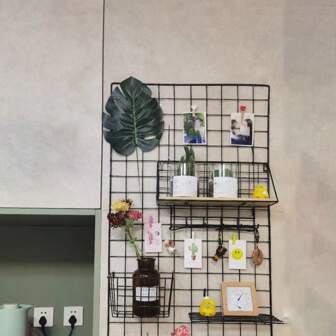 1 st rutnät fotovägghängande hylla DIY metalljärn konst fotoram display ställ dekor väggmonterad förvaringshylla sovrum studentrum dekoration hängande tillbehör (slumpmässig gammal eller ny version)