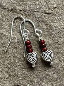 2pcs Fashionable Elegant Natural Stone & Metal Multi-Color Heart Beaded Spiral Earrings Pendants, Suitable For Parties, Casual Outfits And Daily Wear