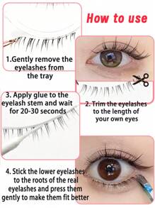 5 Pairs Bottom Eyelashes Lower False Lashes  Transparent Stem Natural Look Manga Eyelashes Japanese Makeup Anime False Eyelashes Makeup Tool - Black - View 11