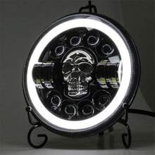 Faro de motocicleta LED con cabeza de calavera de 7 pulgadas con luces de cruce, luces diurnas, luces antiniebla y luces indicadoras para Suzuki Kawasaki Touring Custom - Negro - Ver 7