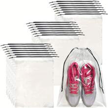 10pcs Travel Shoe Bags, Large Transparent Travel Shoe Packing Bags, Clear Plastic Drawstring Shoe Dust Bags, Portable Shoe Storage Bags With Rope, Unisex