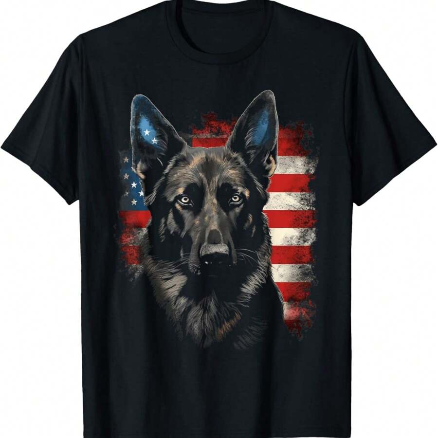 Patriotic Black German Shepherd American Flag Dog Gifts T-Shirt