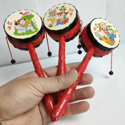 Children Toy, Baby Happy New Year Drum, Chinese Illustration Design Percussion Instrument For Festival Celebration (Random Pattern)