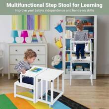 3-In-1 Toddler Kitchen Step Stool - Standing Tower For Kids Toddlers Children Kitchen Counter Bathroom Convertible, Mothers' Helper Tower For Learning Stool With Whiteboard - White - View 6