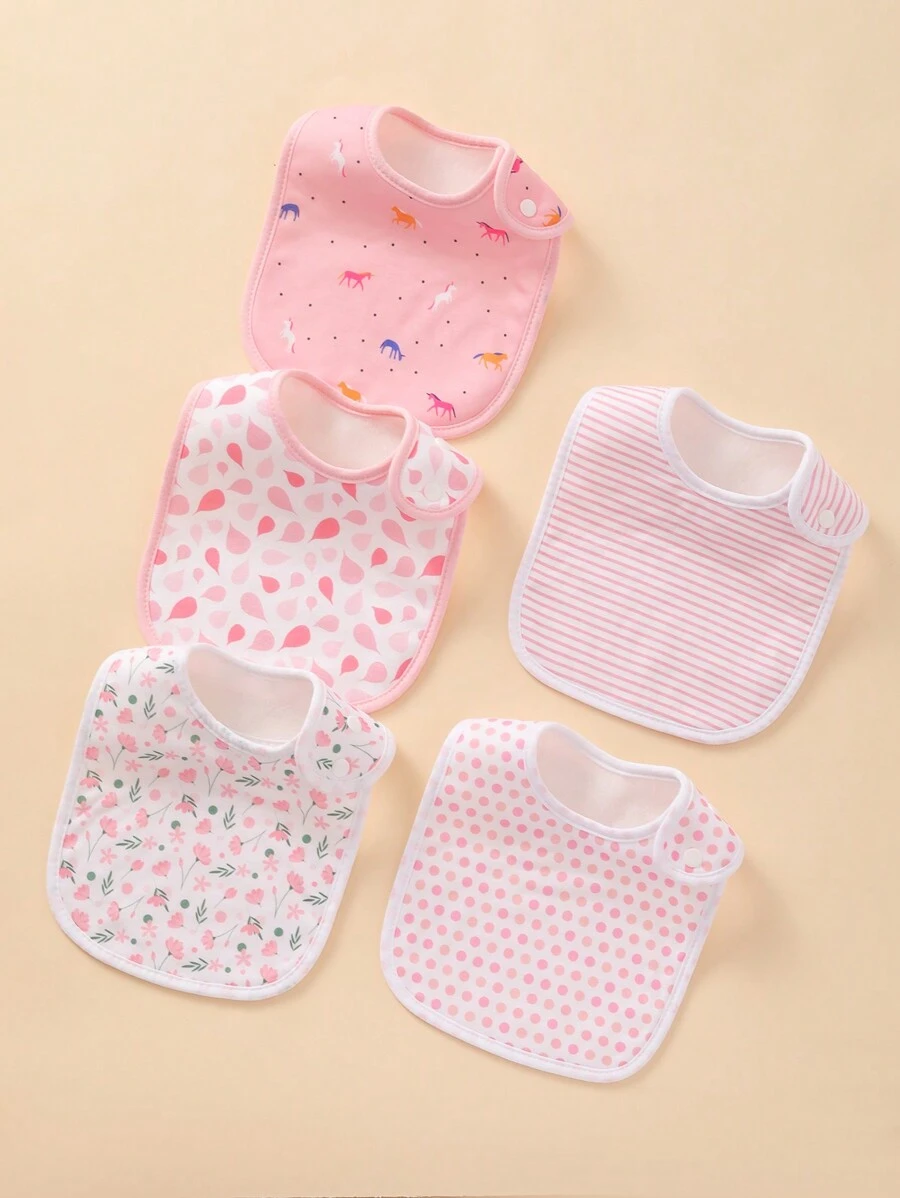 5pcs/Set Soft Absorbent Adjustable Size Baby Bibs