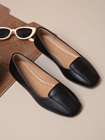 Women's Casual Loafers, Slip-On Fashion Comfortable Square Toe Flats For Spring And Autumn