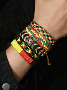 10pcs Handmade Jamaican Flag Colors Bracelets Boho Style Rope Bracelet For Men Women - Multicolor - View 7