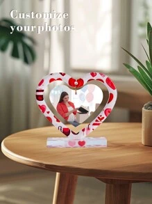 1pc Personalized Acrylic Heart-Shaped Photo Frame, Romantic Hollow Heart Decor, Gift For Family, Friends, Partner, Valentine's Day, Birthday, Mother's Day, Anniversary Gifts Graduation - Multicolor - View 5
