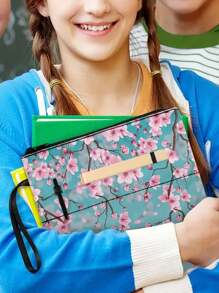 Back To School - Chic Floral Print Zip Book Cover With Handle, Polyester, Floral Notebook And Textbook Cover, Protective Carrying Case For Women And Teens, Book Lover Gift, Fits 11.8" X 9" Books - 1 Piece, School Supplies