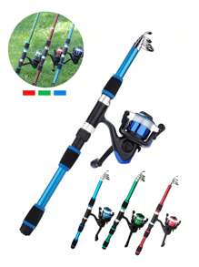 Set completo de caña de pescar telescópica con carrete giratorio, señuelos, anzuelos y accesorios de pesca para viaje