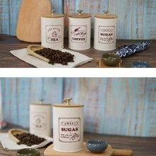 3pcs/Set Bamboo Rustic Farmhouse Food Storage Jar Canister With Lid - Perfect For Kitchen, Tea, Herbs, Sugar, Salt, Coffee, Flour, And More!
