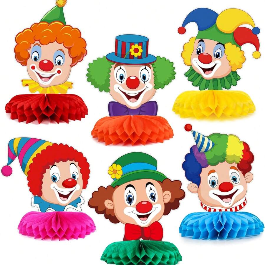 6 buc. decorațiuni de masă cu clovn, carnaval, clovn, decorațiuni de masă - piesă centrală în formă de fagure - decorațiuni de masă pentru carnaval, carnaval, circ și multe altele - Multicolor - Vizualizare 1