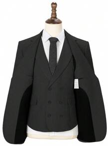 Mens Herringbone Tweed Suit 3 Piece Suit Two Buttons Wool Suits 1920's Themed Wedding Suit - 黑色 - 查看 4