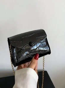 1 件时尚纹理休闲流行石纹链条单肩斜挎手提包小方包，时尚链条肩带高档纯色搭配，精致小巧的设计，适合女生逛街、日常使用、参加聚会，百搭方包造型送朋友生日礼物 - pu鏈條斜挎包 - 查看 7