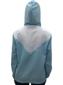 Two-Color Waterproof Lightweight Exercise Windbreaker Jacket - Xanh và trắng - Xem 4