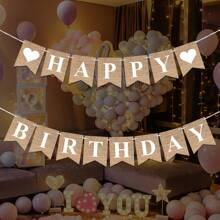 (Non-Linen Material) Heart + ONE / Heart + TWO / HAPPY BIRTHDAY Pennant Flags, Love Decoration Bunting For Valentine's Day, Birthday Party, Wedding Anniversary Heart ONE, B A B Y Letter Pennant Flags, Happy Birthday Heart TWO Banner, HAPPY BIRTHDAY Party Decoration Pennant, Merry Christmas Letter Pennant - Imitation Linen - View 13