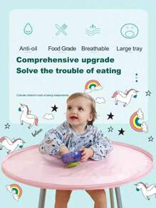 宝宝自主进食防脏神器婴儿吃饭围兜吃饭托盘儿童餐椅餐桌垫 - 彩色 - 查看 1