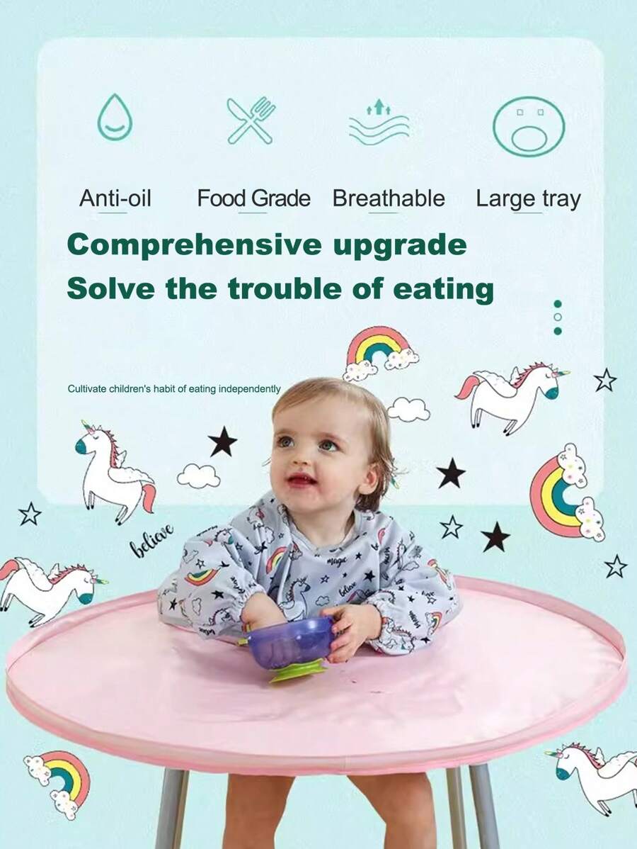 宝宝自主进食防脏神器婴儿吃饭围兜吃饭托盘儿童餐椅餐桌垫 - 彩色 - 查看 1