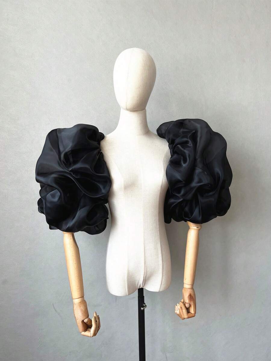 One Piece Black Organza Puff Sleeves 2 Elasticated Bridal Sleeves Autumn Accessories