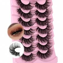 10 Pairs Full Set False Eyelashes, Russian Lashes, D Curl Fluffy Mink-Like, Cat Eye Extended, Natural Thick, Lash Extension, Travel Makeup Essential, False Lashes - Black - View 5