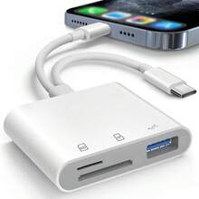 1 pièce Lecteur de carte SD avec connecteur double Lightning et USB-C, lecteur de carte de stockage prêt à l'emploi compatible avec 17 Pro Max/17 Pro/17 Plus/17/16/15/14/13/12/11/XS/XR/8/7/6, iPad, sans application requise