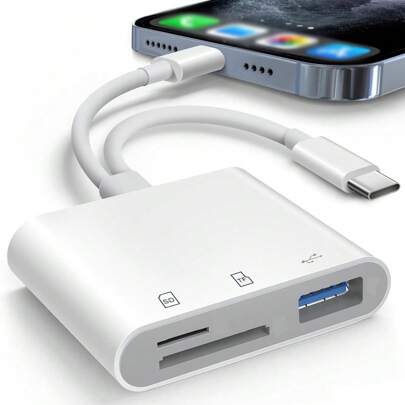 1 st SD-kortläsare med Lightning och USB-C-kontakt, plug-and-play-minneskortläsare kompatibel med iPhone 17 Pro Max/17 Pro/17 Plus/17/16/15/14/13/12/11/XS/XR/8/7/6, iPad, serien, ingen app krävs