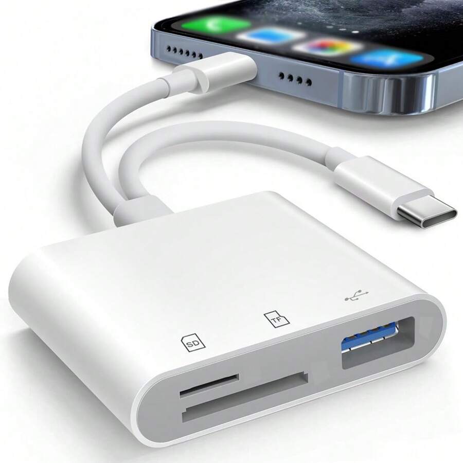 1 pièce Lecteur de carte SD avec connecteur double Lightning et USB-C, lecteur de carte de stockage prêt à l'emploi compatible avec 17 Pro Max/17 Pro/17 Plus/17/16/15/14/13/12/11/XS/XR/8/7/6, iPad, sans application requise