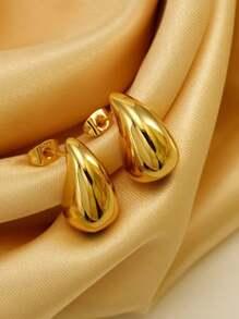 1 Pair Water Drop Shaped Minimalist Comma-Inspired Gold-Plated Stainless Steel Earrings, Suitable For Daily Wear, Exclusive Limited Stock, Same Day Dispatch - Silver - View 11