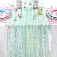 1 pezzo Runner da tavolo per festa della sirena, runner da tavolo con paillettes olografiche da sirena, adatto per feste in acqua, decorazioni per feste di compleanno, forniture per feste da sirena, regalo per compleanni
