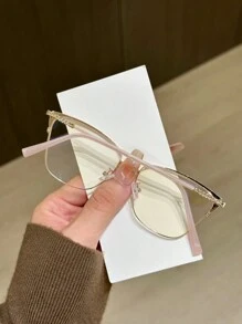 1pc Women's Metallic Cat Eye Rhinestone Studded Unique Design Shiny Aesthetic Glasses - Clear - View 3